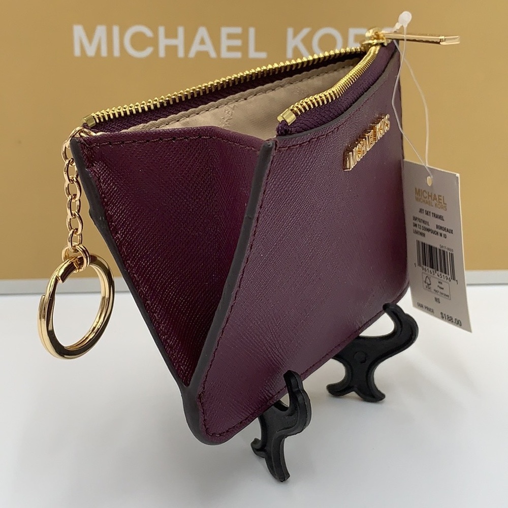 MICHAEL KORS SMALL TOP ZIP COINPOUCH WITH ID BORDEAUX COLOR - Picture 10 of 11